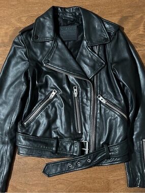 All Saints Black Leather Biker Jacket - Women's